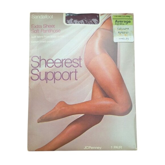 JCPenney Sheerest Support Pantihose Port Wine 19 Sandalfoot Average Nylon - Picture 1 of 8